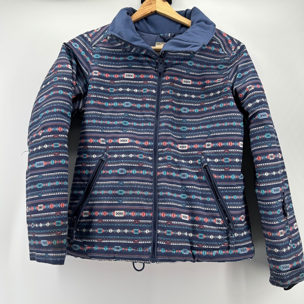 Roxy Ski Jacket Girls 10 M Navy Blue Tribal Geometric DryFlight 10K Snowboard